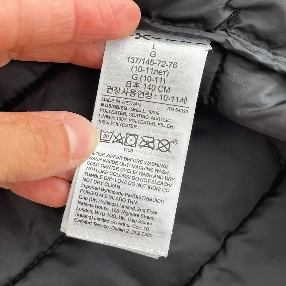 Gap Kids Cold Control Puffer Jacket Large‎ Black Star Print Hooded Full Zip Warm